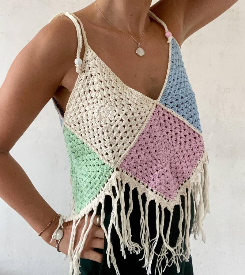 Schönes Gehäckeltes Vintage Trägertop Boho in Pastell Farben von YOUandEL