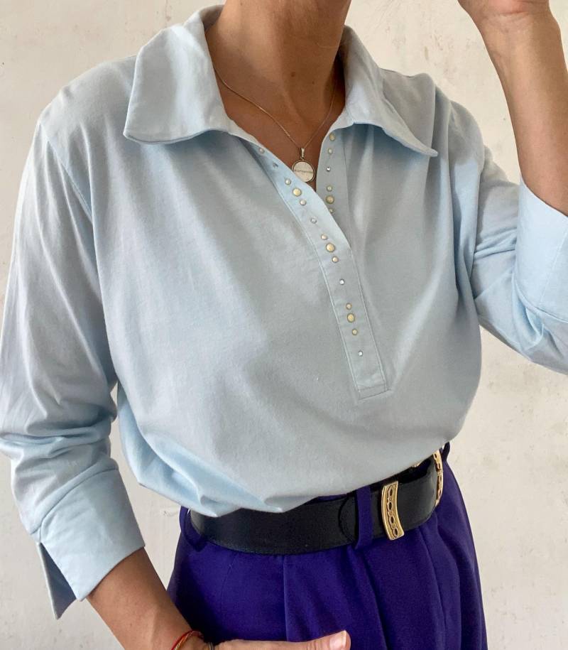 Schönes Hellblaues Vintage Top Mit Dreiviertel Ärmel 2000Er Jahre Steinchen Verzierung von YOUandEL