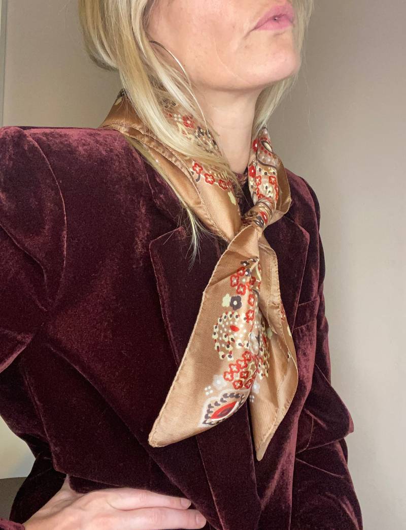 Schönes Vintage Halstuch in Bronze Mit Floral Muster Boho 60Er 70Er von YOUandEL