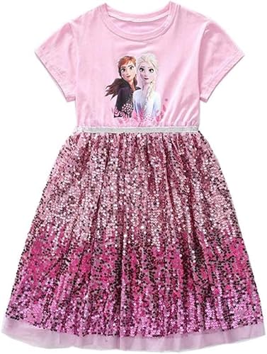YOVALO Mädchen Glänzendes Sommerkleid Kurzarm Gefrorene Gefrorene Prinzessin EIS Prinzessin Mädchen Kinder von YOVALO