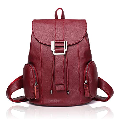 Damen Vintage Daypacks Echtes Leder Rucksack Retro Handgefertigte Daypack handbemalte Taschen Reise Rucksäcke Outdoorrucksack Multifunktionale Backpack Mädchen (3896RED) von YOVIEE