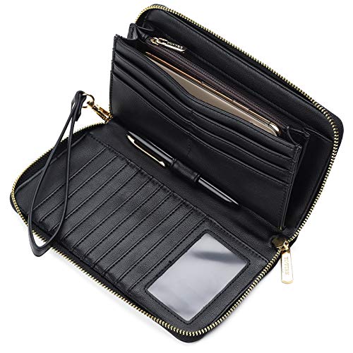 YOVIEE Geldbörse Damen - Groß Vintage Leder Brieftasche - Portemonnaie Damen - RFID-Schutz Portmonee Frau - Geldbeutel Damen mit 15 Kartenfächern mit Handyfach - Purse for Women 1791Schwarz|Black von YOVIEE