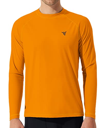 Herren Langarm Schwimmshirts Rashguard UPF 50+ UV Sonnenschutz Shirt Athletic Workout Laufen Wandern T-Shirt Bademode, 1-orange, L von YOVVI