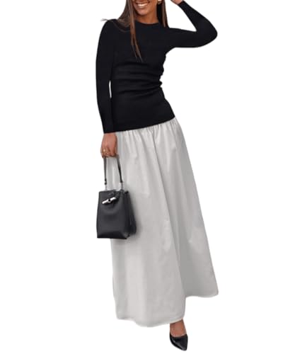 YOXUA Damen Langarm Patchwork A-Linie Lang Maxikleid Herbst Winter Strand Maxikleid, GRAU, Groß YOXUA Damen Langarm Patchwork A-Linie Lang Maxikleid Herbst Winter Strand Maxikleid, GRAU, Groß von YOXUA