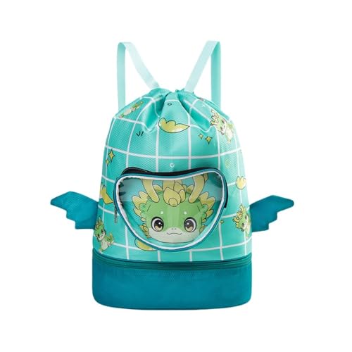 YOYADOY Große Kapazität Schwimmen Kordelzug Tasche für Kinder mit Wasserdichten, Sport Gym Strand Schwimmen Reisetaschen für Ausrüstung und Toilettenartikel (Cyan, Einheitsgröße) von YOYADOY