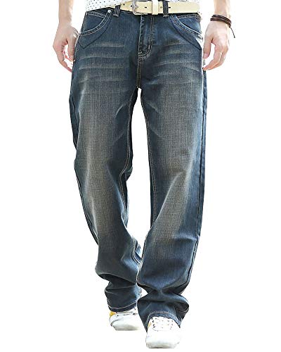 Herren Loose Straight Leg Relaxed Fit Jeans Washed Denim Original Fit Arbeits-Latzhose - - 40W x 35L von YOYEAH