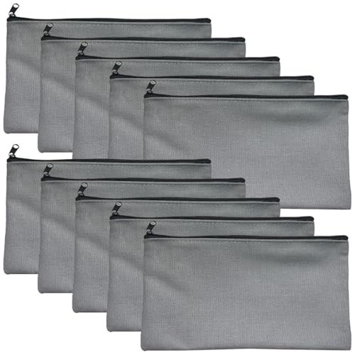 YOYEAH 10 Stück Stoffbeutel mit Reißverschluss (Grau, 21x12cm) - Klein Stofftasche Ideal für Make-up, Mäppchen, Aufbewahrung & DIY Bemalen von YOYEAH