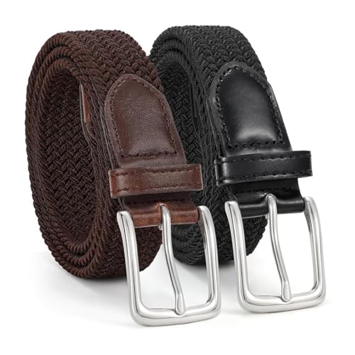YOYEAH 2 Stück Elastischer Gürtel Herren - Stretchgürtel Flechtgürtel ohne Löcher - Dehnbarer Herrengürtel - Männergürtel von YOYEAH