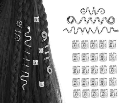 YOYEAH 28 Stück Piraten-Haarschmuck, silberne Haarperlen zum Klipsen für Dreadlocks & Zöpfe - Piraten-Haarschmuck für Damen & Herren YOYEAH 28 Stück Piraten-Haarschmuck, silberne Haarperlen zum Klipsen für Dreadlocks & Zöpfe - Piraten-Haarschmuck für Damen & Herren von YOYEAH