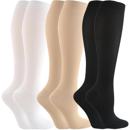 YOYEAH 3 Paar Kompressionsstrümpfe für Damen und Herren - Lange Stützsocken mit 15-25mmHg Kompression, Pflegeleichte Trombosestrümpfe für Flugreisen, Sport und Büroarbeit（39-42） von YOYEAH