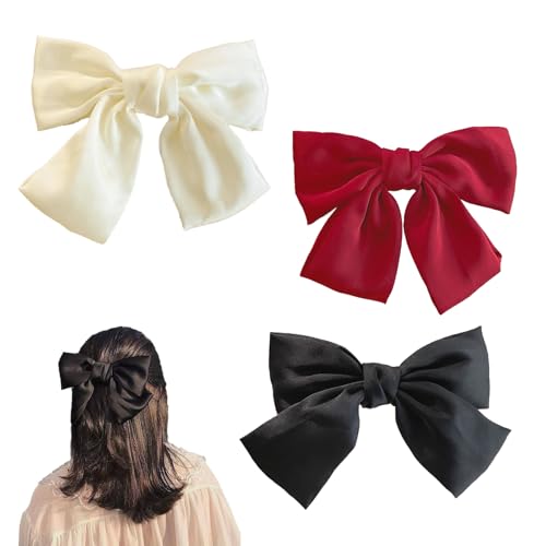 YOYEAH 3 Stück Schleife Haare Haarschleife Damen Haarschleifen Mädchen - Großer Haarschleifen mit Abteilklammern Haarklammer Schleife Hair Bow Metallklammern für Geschenk - Schwarz Rot Weiß von YOYEAH