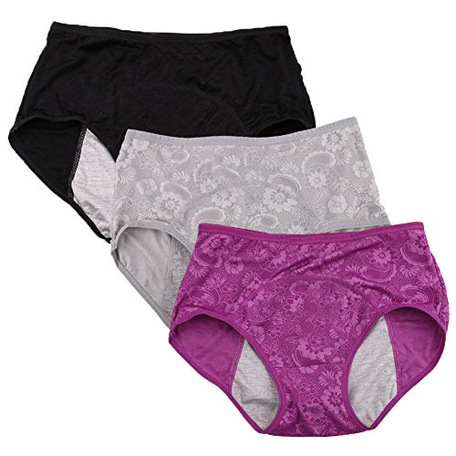 Damen-Menstruationslip, Jacquard-Muster, leicht zu reinigen, Multipack Gr. 3-4Jahre, Dunkel, Grau, Violett von YOYI FASHION