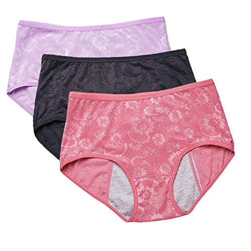 Damen-Menstruationslip, Jacquard-Muster, leicht zu reinigen, Multipack Gr. 48, Rot, Schwarz, Lotus. von YOYI FASHION