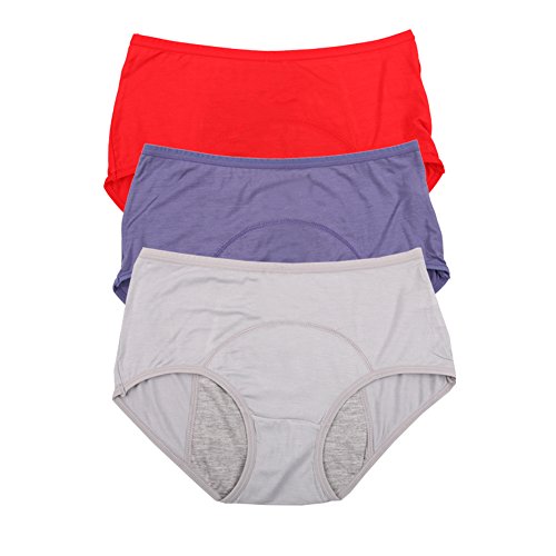 YOYI FASHION Bambusviskosefaser Hochhaus Kurze Menstruation Physiologische auslaufsicher Slip 3 Pack Gr??e 40, Rot,Blau,Grau von YOYI FASHION