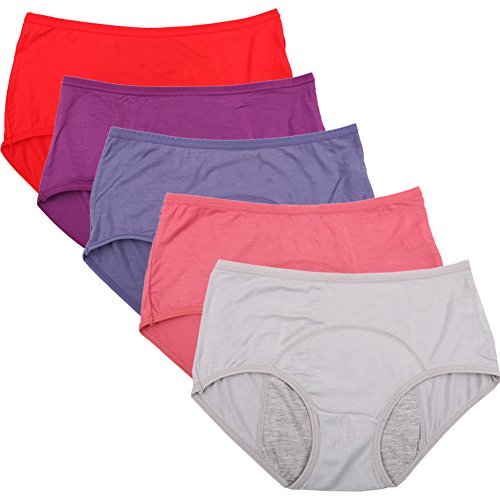 YOYI FASHION Bambusviskosefaser Hochhaus Kurze Menstruation Physiologische auslaufsicher Slip 5 Pack Gr??e 36, Rot,Lila,Grau,blau,rot Eleganz von YOYI FASHION