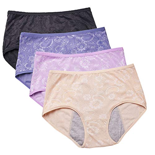 YOYI FASHION Damen Menstruationsslips, Jacquard, leicht zu reinigen, Multipack, US-Größe XXS-4XL/11, Schwarz, Blau, Lotus, Nude, Medium von YOYI FASHION