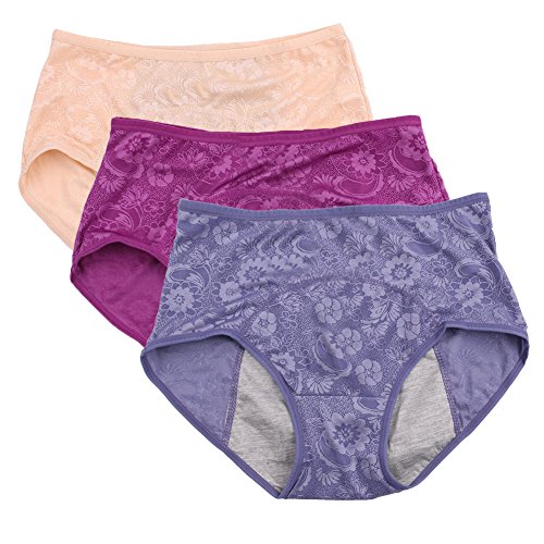 YOYI FASHION Damen Monatsblutung Briefs Jacquard Easy Clean H schen US-Gr e 3X-Large (10) Blau, Nude, Violett von YOYI FASHION