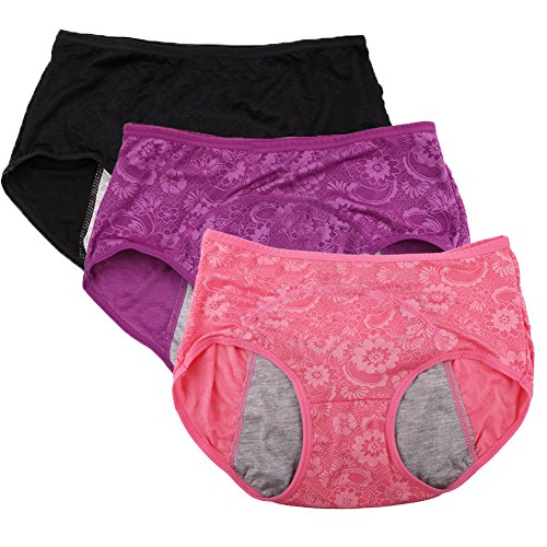 YOYI FASHION Frauen Menstruation Slip Jacquard Easy Clean Slip 3 Pack Gr??e 36, Rot Schwarz Violett von YOYI FASHION