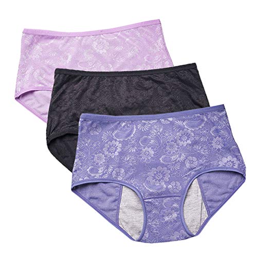 YOYI FASHION Frauen Menstruation Slip Jacquard Easy Clean Slip 3 Pack Gr??e 42, Schwarz,Blau,Lotus von YOYI FASHION
