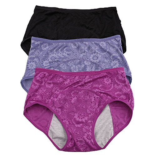 YOYI FASHION Frauen Menstruation Slip Jacquard Easy Clean Slip 3 Pack Gr??e 42, Schwarz Blau Violett von YOYI FASHION