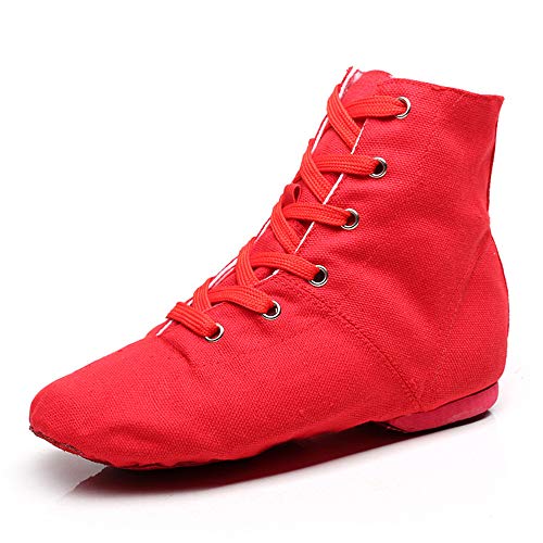 YOYODANCE Soho Canvas Schnürschuhe Tanzschuhe Flach Praxis Schwarz Rot Jazz Tanzschuhe für Herren Damen, Rot (rot), 39.5 EU von YOYODANCE