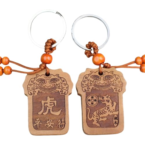 YOYUMI Keychain Schlüsselanhänger Pfirsichholz Anhänger 12 Sternzeichen Anhänger Kleiner Schmuck Männer Und Frauen Paar Geschenk Sternzeichen Schlüsselanhänger Tiger von YOYUMI