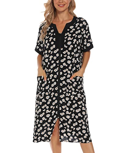YOZLY Damen Kurzarm Hauskleid Kleider Reißverschluss vorne Hausmantel mit Taschen, Daisy, Groß YOZLY Damen Kurzarm Hauskleid Kleider Reißverschluss vorne Hausmantel mit Taschen, Daisy, Groß von YOZLY