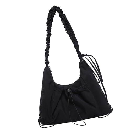 YPBEW Lässige Damen Nylon Satchel Plissee Crossbody Geldbörse Elegant Achselpack Schultertasche mit großem Fach Umhängetasche, Schwarz , One Size von YPBEW