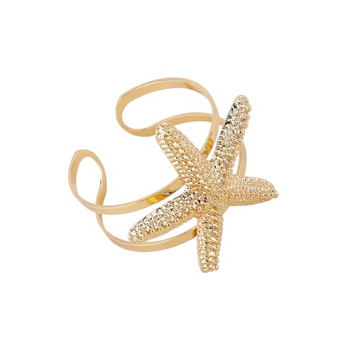 YPBEW Moderne verstellbare Manschette mit Seestern-Charme und Muschelmustern, vielseitiger Schmuck für Tag zu Nacht, trendiges Meeresleben-Design, Einheitsgröße, Wie beschrieben von YPBEW