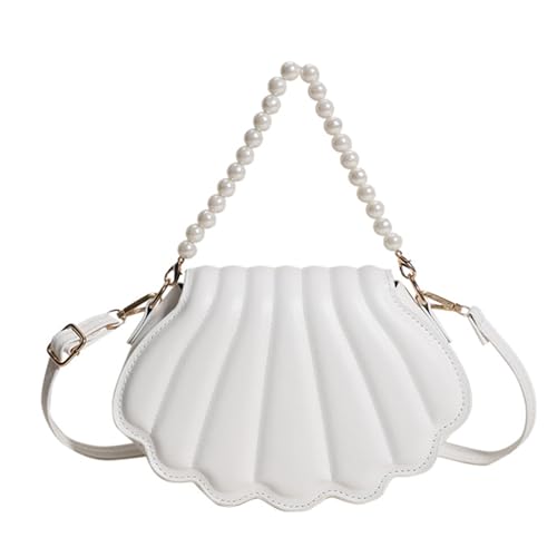 YPBEW Modische Damen-Handtasche mit Perlenkette, Umhängetasche, passend zu Schultern, Kuriertasche, Muscheln, Abendmode, Perlenkette, Handtasche, Muscheln, Crossbody für den täglichen Gebrauch, weiß von YPBEW