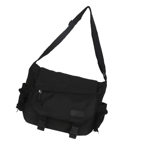 YPBEW Unisex Casual Solid Color Shoulder Handbag For School Travel Nylon Crossbody Bag Buckled Large Capacity Messenger Stylish Book, Schwarz , One Size von YPBEW