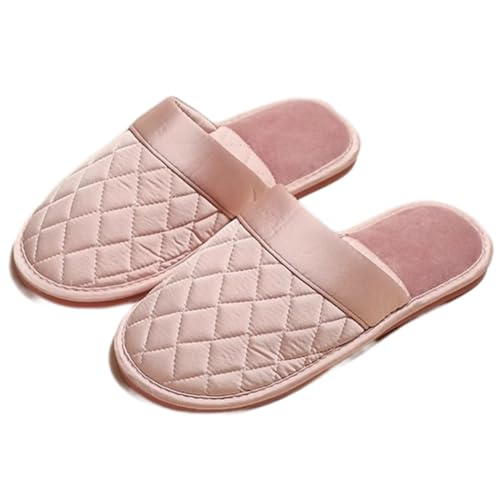 Satin Pärchen Home Hausschuhe Frühling Herbst Indoor Geschlossene Zehen Schlafzimmer Slipper mit Rautenmuster, Pink, 8-9 Women/6-7 Men Satin Pärchen Home Hausschuhe Frühling Herbst Indoor Geschlossene Zehen Schlafzimmer Slipper mit Rautenmuster, Pink, 8-9 Women/6-7 Men von YPNMR