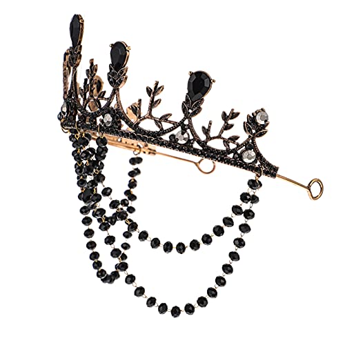 1 Stück Kopfbedeckung Königin Pin Damen Karneval Maskerade Halloween Strass Kamm Luxus Schleife baumeln Hochzeit for Stirnband Vintage Stil Tiara Kopf Schwarz (Color : Black, Size : 15x14cm) von YPOSPDD