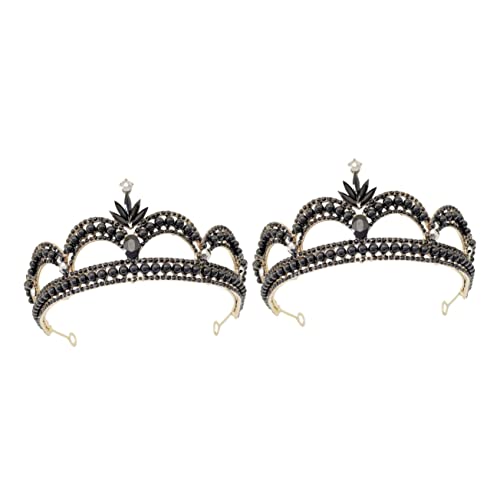 2 Stück große schwarze Krone, Haarschmuck for Frauen, Hochzeit, Strass-Haarschmuck, Haarschmuck for Mädchen, Damen-Tiara, Kronen for Mädchen, Strass-Tiara, Frau, schwarze Braut von YPOSPDD