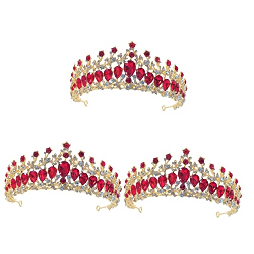 3 Stück Brautjungfern-Haarschmuck, Hochzeits-Stirnband, Kristall-Stirnband, Hochzeit, Braut-Tiara, Brautjungfern-Tiara, Strass-Königin-Tiara, Brautkrone, Kopfbedeckung, Krone, rotes Braut-Haarteil (C von YPOSPDD