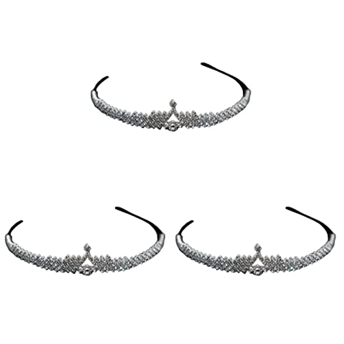 3 Stück Frau Hoop Tiara Lint Famale for Prinzessin mit Stirnbandbändern Perlenzubehör Kopfschmuck Kopfbedeckung Strass Braut Haar Kristall Hochzeit Silber mit von YPOSPDD