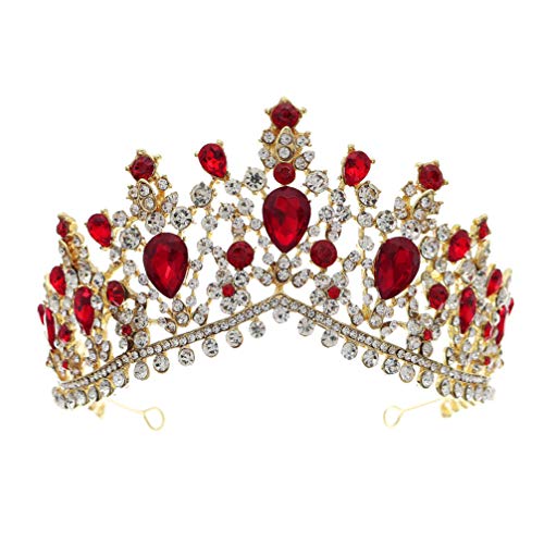 Barocke Kristall-Tiara, gotischer Hochzeits-Kopfschmuck, Vintage-Königin-Haarschmuck for Frauen und Mädchen (Color : Red) von YPOSPDD