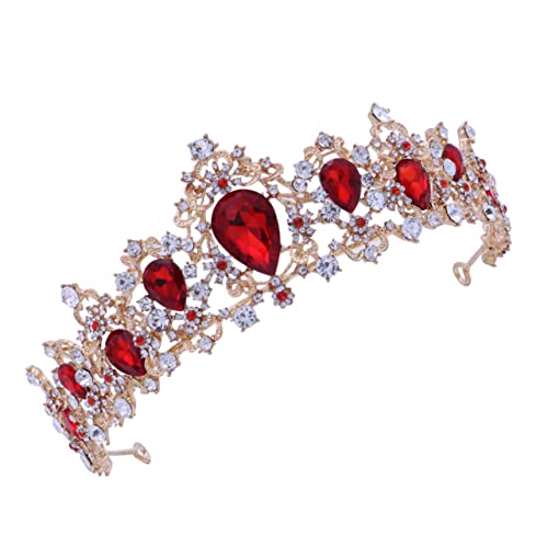 Braut-Haarteile for Hochzeit, Brautkrone, Perlen-Stirnband, Strass-Hochzeit, Damen-Stirnbänder, Kristall-Tiara, Hochzeits-Haarkamm, Haaröl, Haar-Accessoires, süße Damen-Prinzessin (Color : Red, Size von YPOSPDD