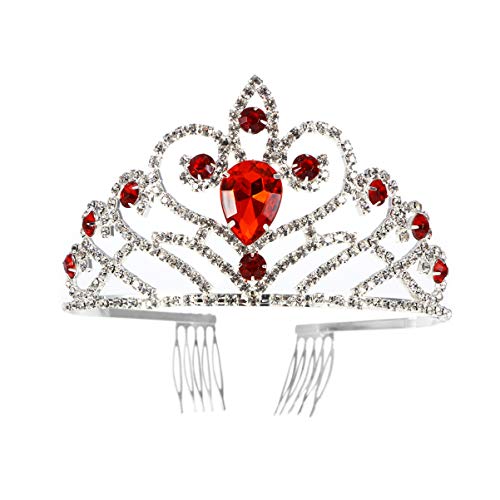 Braut-Kopfschmuck, barocke Tiara-Krone for Frauen und Mädchen, Hochzeitskrone mit Kristall-Strasssteinen, Vintage-Braut-Tiara, Geburtstags-Königin-Krone, Stirnband-Kopfschmuck (Color : Red) von YPOSPDD