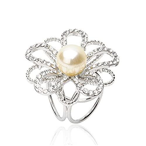 Brosche Pin Damen Mode Hohle Blume Faux Gold Toned Schal Ring Schnalle Clip Gold Abzeichen (Color : White) von YPOSPDD