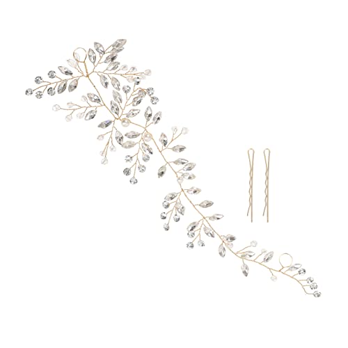 Eleganter Haarschmuck Gold Frau Mädchen Bankett Ranken Braut Perle Braut glänzender Kopfschmuck Zeremonie for Rebe Requisite Crystal Up Charmante Hochzeit Kopfbedeckung Befestigungsperlen Exquisites B von YPOSPDD