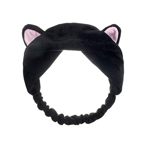 Haarnadel, süßes Katzenohr-Design, Stirnband, Mädchen, elastisches Haarband, Damen-Kopfbedeckung for Gesichtswaschen, Schwarz (Color : Black) von YPOSPDD