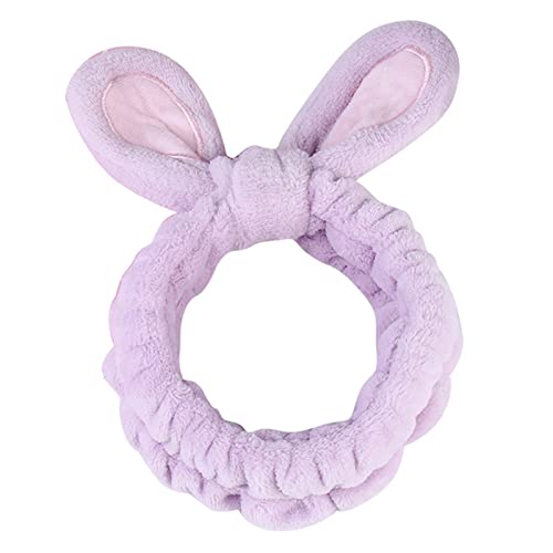 Haarnadel-Spa-Stirnband for Damen, Handtuch-Stoff-Stirnband, Elastizität, flauschiges Make-up-Stirnband, Damen-Koralle-Fleece, Hasenohren, Haar-Accessoires, Grau (Color : Purple) von YPOSPDD