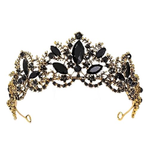 Haarschmuck, Haarschmuck, Kronen-Tiaras for Damen, Vintage-Stil, Barock, Schwarz, Königin-Tiaras, Krone, Diadem, Kristall, Strass, Braut-Haarschmuck, Kopfschmuck, Hochzeit, Haarschmuck von YPOSPDD