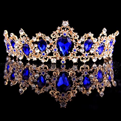 Haarschmuck Krone Tiaras for Frauen Barock Krone Rot Blau Grün Kristall Braut Tiaras Krone Vintage Gold Haarschmuck Hochzeit Strass Diadem Festzug Kronen von YPOSPDD