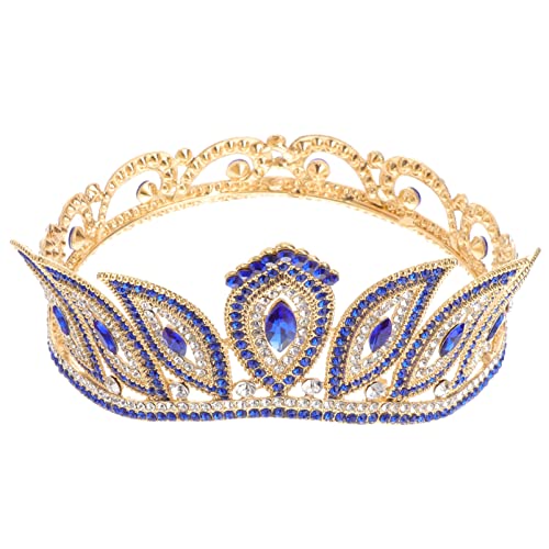 Kristall Brautkrone Vintage Strass Runde Krone Barock Königin Tiara Kamm for Frauen (Color : Blue) von YPOSPDD