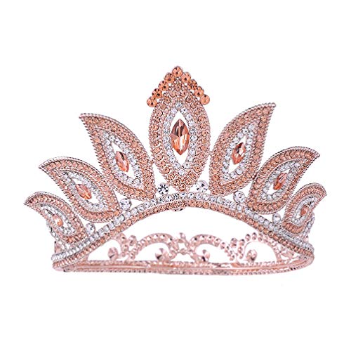 Kristall Brautkrone Vintage Strass Runde Krone Barock Königin Tiara Kamm for Frauen (Color : Rose Gold) von YPOSPDD