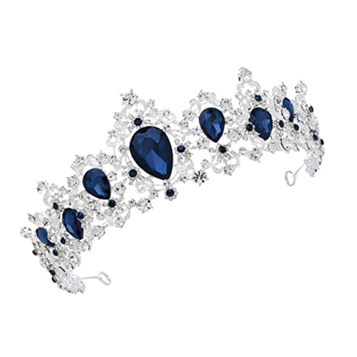 Kristall Stirnband Haarschmuck for Mädchen Toupet for Frauen Barock Königin Tiara Vintage Tiara Barock Haarschmuck Hochzeit Kopfschmuck Braut Krone Mode Kopfbedeckung Strass Perücke (Color : Blue, S von YPOSPDD