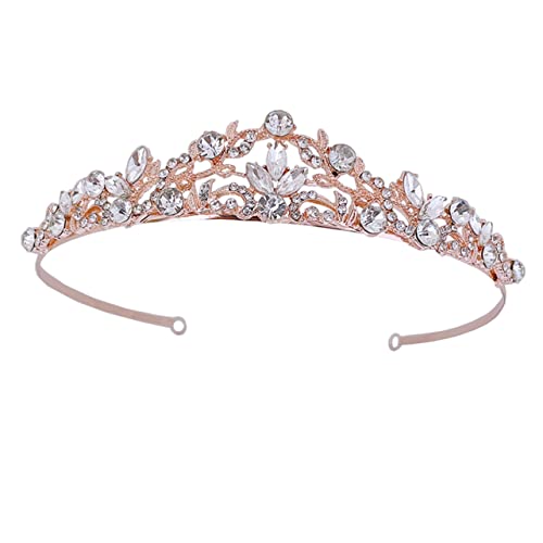 Krone Stirnband Kopfschmuck for Frauen Braut Strass Mädchen dekorative Zinklegierung, Strass Requisiten Silber Braut Mädchen (Color : Rose Gold, Size : 15X15CM) von YPOSPDD