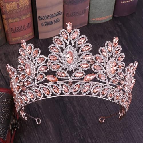 Kronen-Diademe for Damen, Haarschmuck, barocke große Strass-Braut-Diademe, Krone, Champagner-Kristall, Diadem, Schleier, Tiara, Stirnbänder, Hochzeit, Haarschmuck, Krone (Size : Gold Red) von YPOSPDD